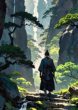 Samurai in Mountain Landscape