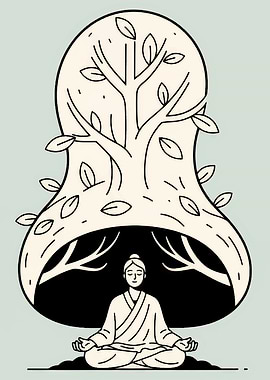 Meditating Figure Under Tree Canopy