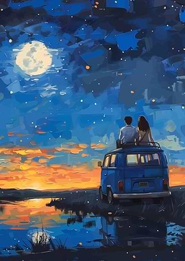 Couple on Van Under Starry Night