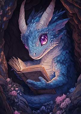 Blue Dragon Reading a Book