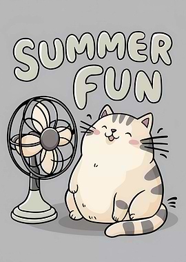 Summer Fun Cat with Fan