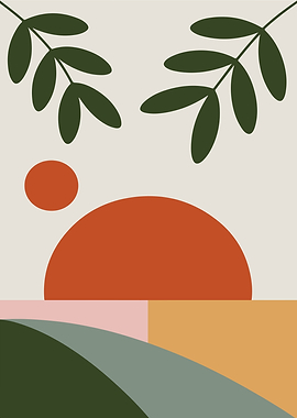 Abstract Landscape with Sun and Leaves