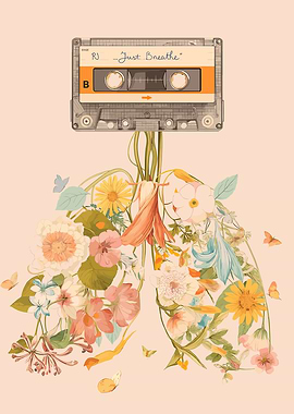 Floral Lungs with Cassette Tape