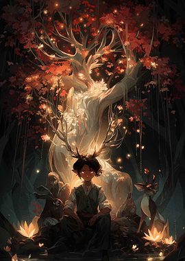 Forest Spirit with Deer and Tree