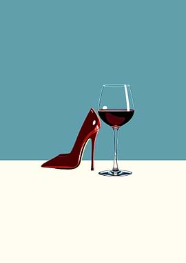 Red Heel and Wine Glass Still Life