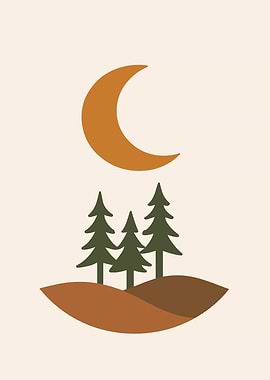Minimalist Moon and Trees Landscape