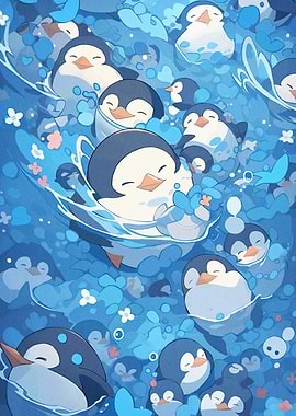 Cute Penguins Swimming