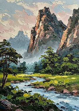 Mountain River Landscape Painting