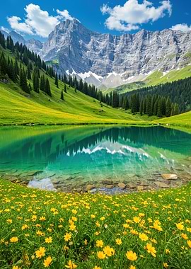 Alpine Lake with Mountain Reflection