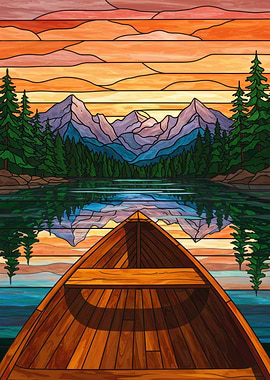 Lake and Mountain Stained Glass Art
