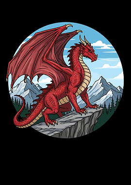Red Dragon on Mountain Peak