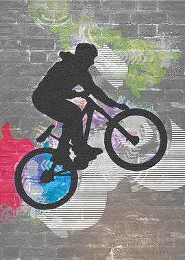 BMX Rider Silhouette on Graffiti Wall