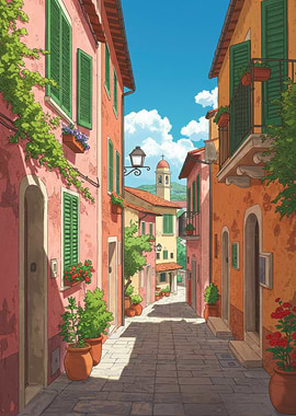 Charming Italian Street Scene Illustration