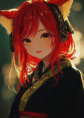 Anime Fox Girl with Red Hair