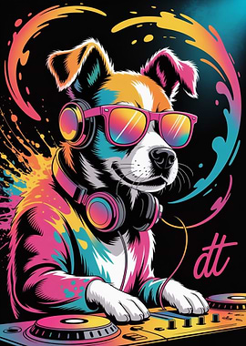 Dog DJ with Colorful Headphones