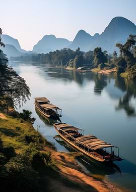 River Boats in a Tropical Landscape