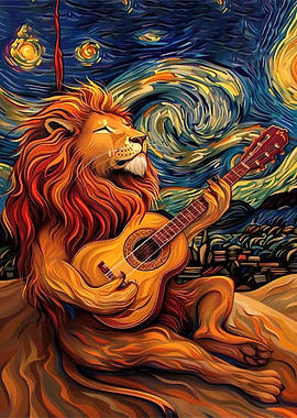 Lion Guitar Starry Night
