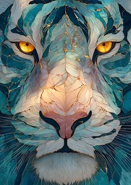 Abstract Tiger Portrait with Golden Accents