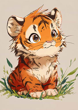 Cute Cartoon Tiger Cub Illustration