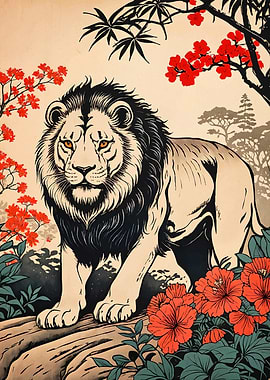 Lion Ukiyo-e Style