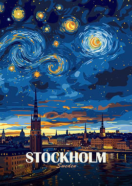 Stockholm Sweden Night Sky Art