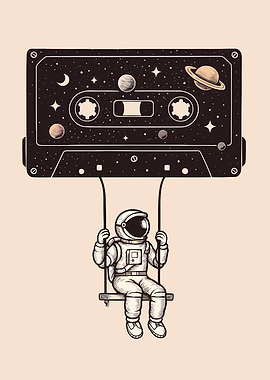 Astronaut on Swing with Cassette Tape