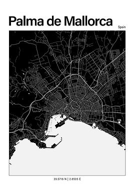 Palma de Mallorca Black and White Map
