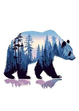 Panda Bear Forest Silhouette Illustration