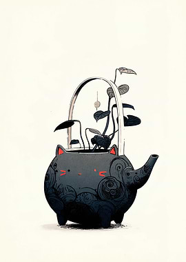 Cat Teapot Planter Illustration