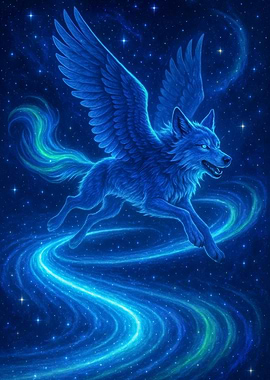 Winged Wolf in Starry Sky