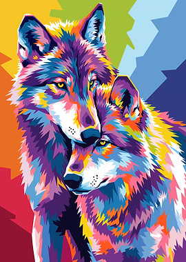 Colorful Wolves Portrait
