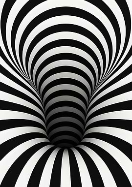 Hypnotic Spiral Vortex, Black and White Op Art Illusion