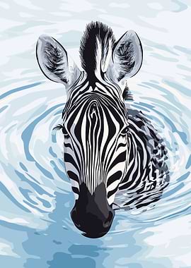 Zebra in Water Digital Art
