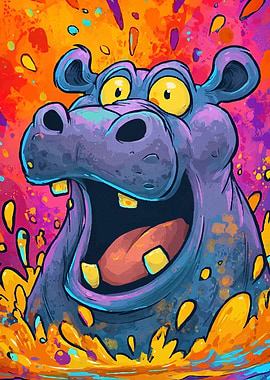 Hippo Colorful Background