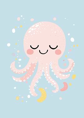 Cute Pink Octopus Illustration