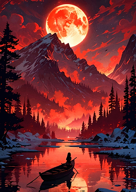 Moon Over Mountain Lake