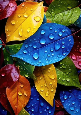 Colorful Leaves with Water Droplets