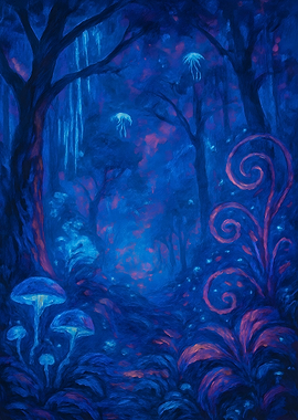 Enchanted Blue Forest Painting