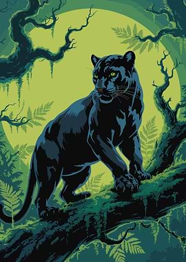 Black Panther in Jungle Illustration