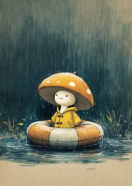 Mushroom Character in Rain