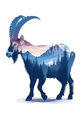 Mountain Goat Landscape Silhouette Art