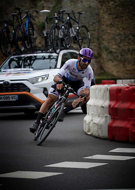 Cyclist racing on a road bike