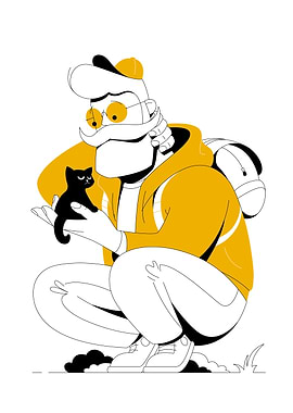 Man with Cat Illustration