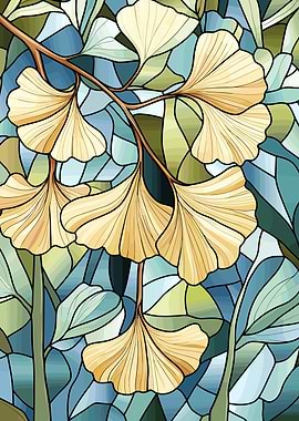 Ginkgo Leaves Stained Glass Style