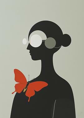 Silhouette with Butterfly and Round Glasses