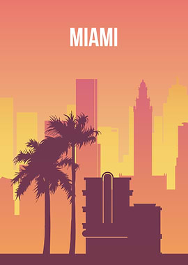 Miami Skyline Sunset Illustration