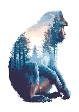 Monkey and Forest Double Exposure Art