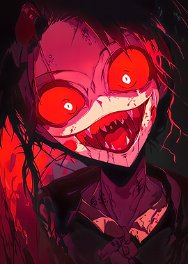 Creepy Red Anime Girl Portrait
