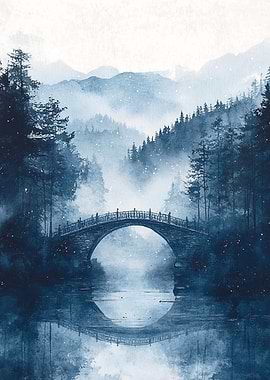 Blue Bridge Over Water Landscape