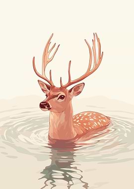 Deer in Water Illustration